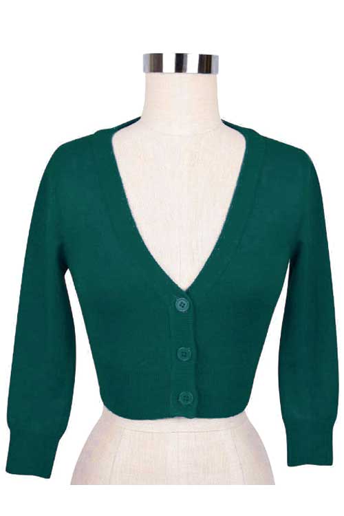 MAK Sweaters Cropped Cardigan with 3/4 Sleeves in Peacock
