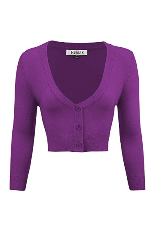 MAK Sweaters Cropped Cardigan with 3/4 Sleeves in Purple