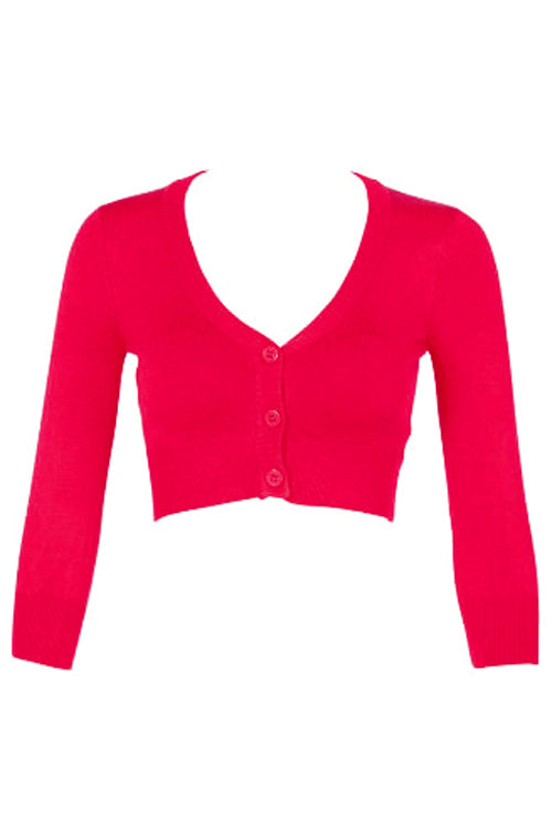 MAK Sweaters Cropped Cardigan with 3/4 Sleeves in Rose Pink