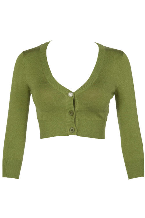 MAK Sweaters Cropped Cardigan with 3/4 Sleeves in Sage