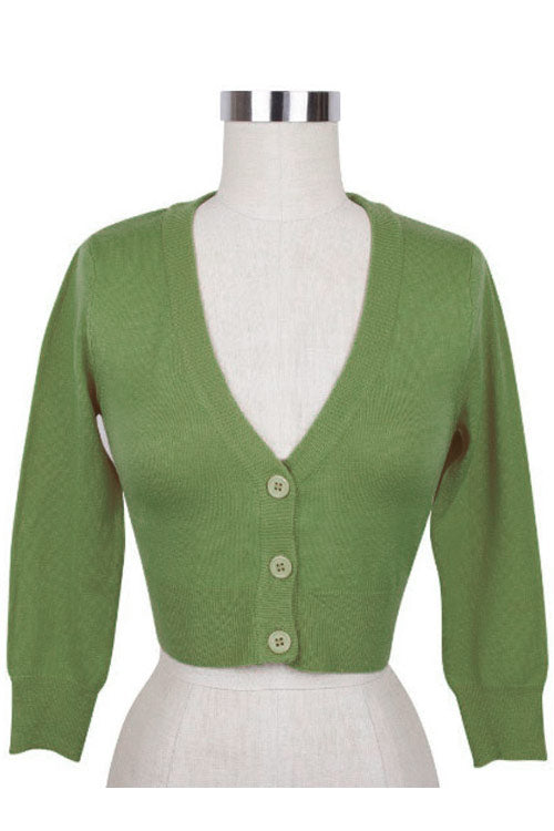 MAK Sweaters Cropped Cardigan with 3/4 Sleeves in Sage