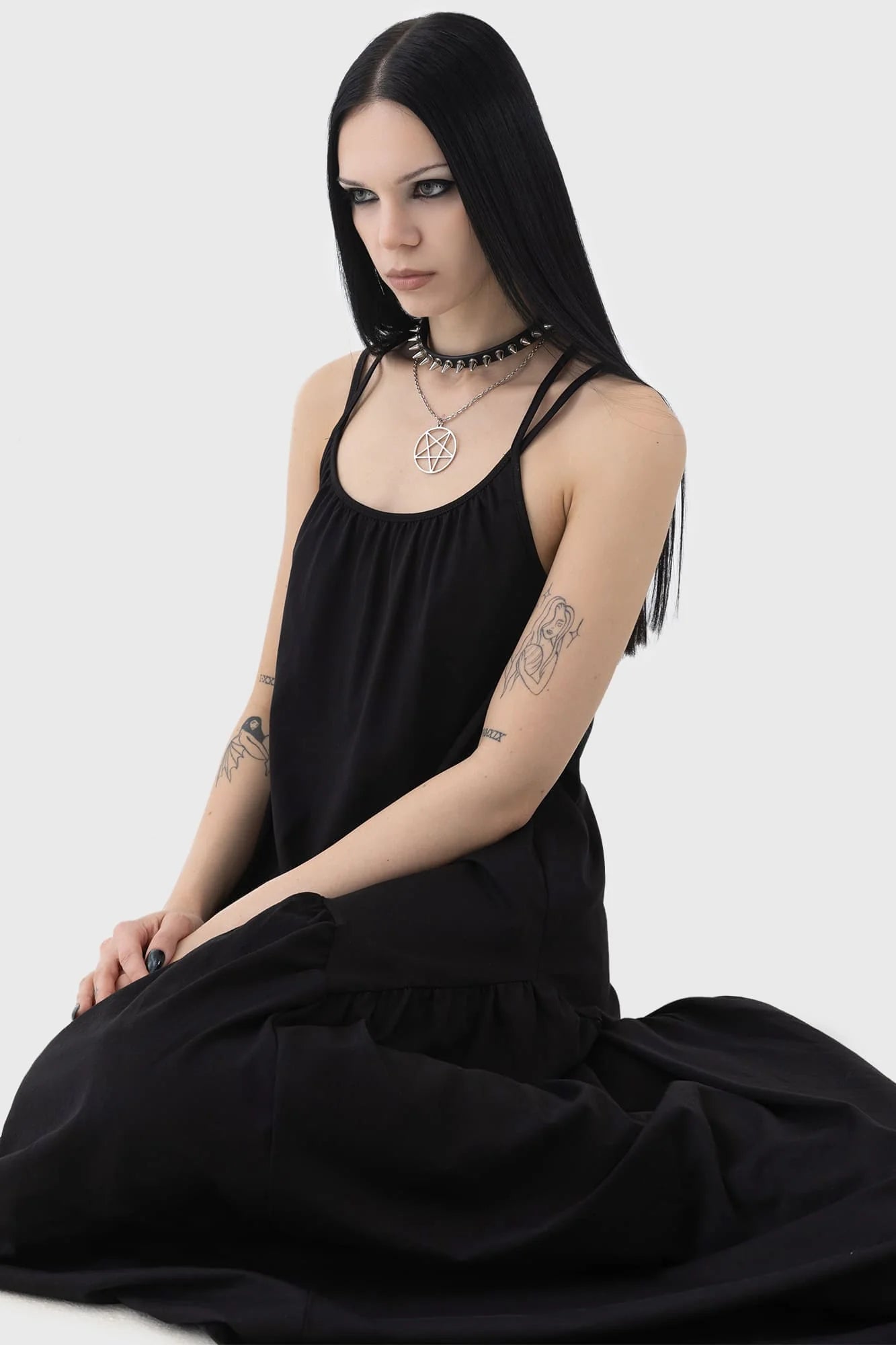 fitted lace wedding dress Killstar Demise Flowing Maxi Dress with Pentagram Strap Detailing Swam –  Kitty Deluxe