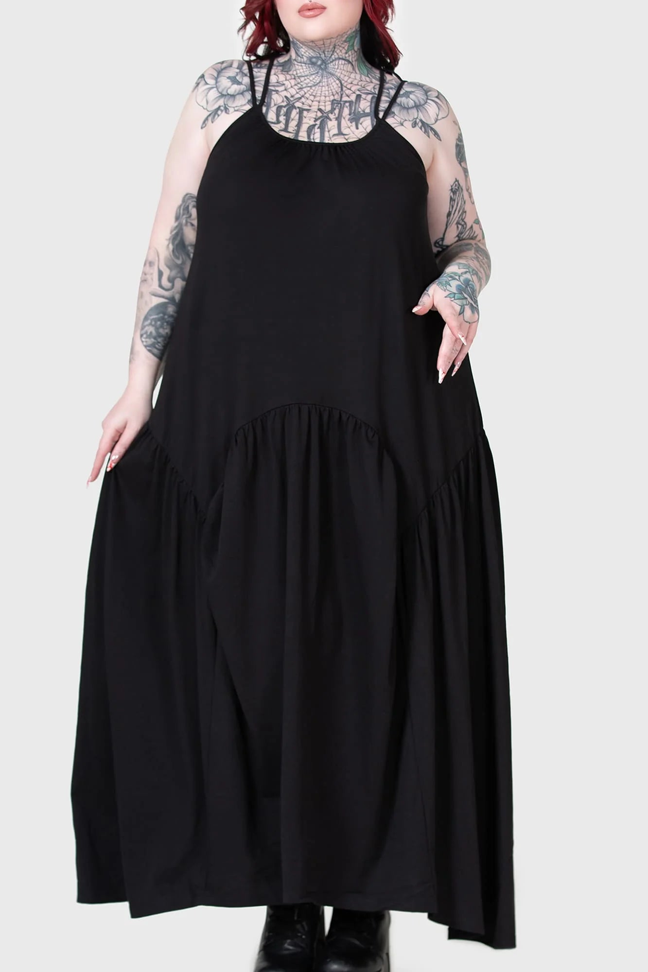 killstar pentagram maxi dress Killstar Demise Flowing Maxi Dress with Pentagram Strap Detailing Swam   Kitty Deluxe