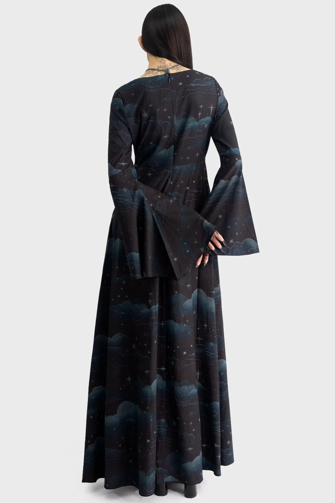 knee length dresses for ladies Killstar Dreamanicon Maxi Dress Night Sky Print Higher Being Range – Kitty  Deluxe