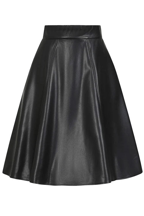 Banned Retro Daphne Swing Skirt in Black PU Leather Look