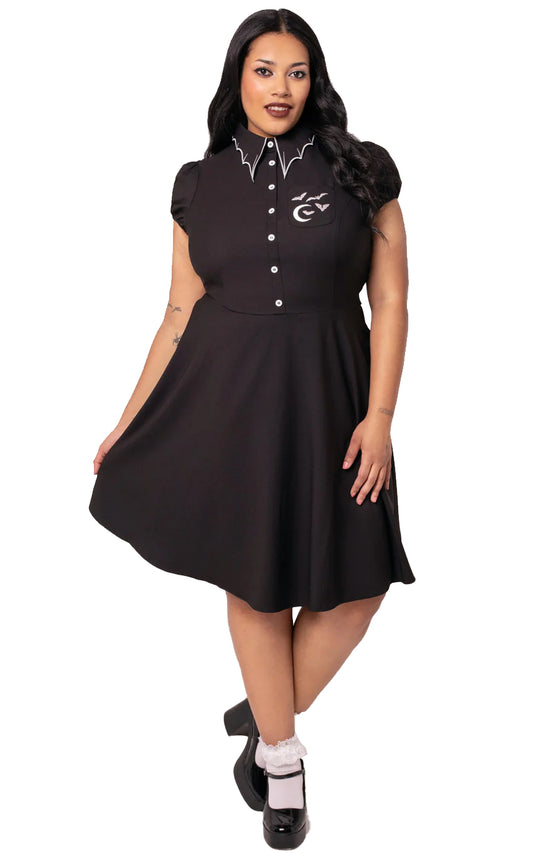 Hell Bunny Drusilla Dress with Bat Wing Collar Halloween