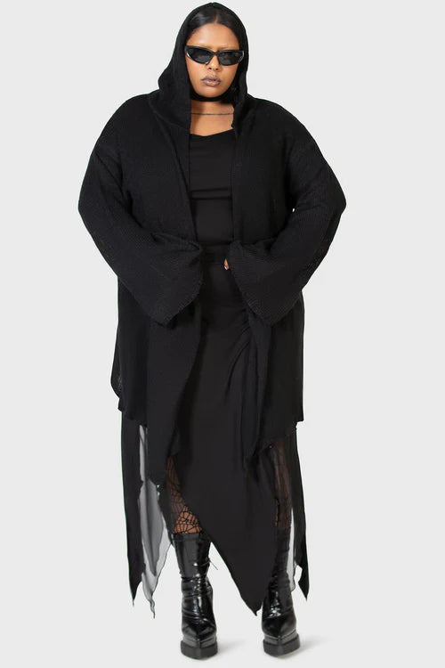 Killstar Kihilish Forgetful Wishing Hooded Knit Cardigan Drapey and Flowing