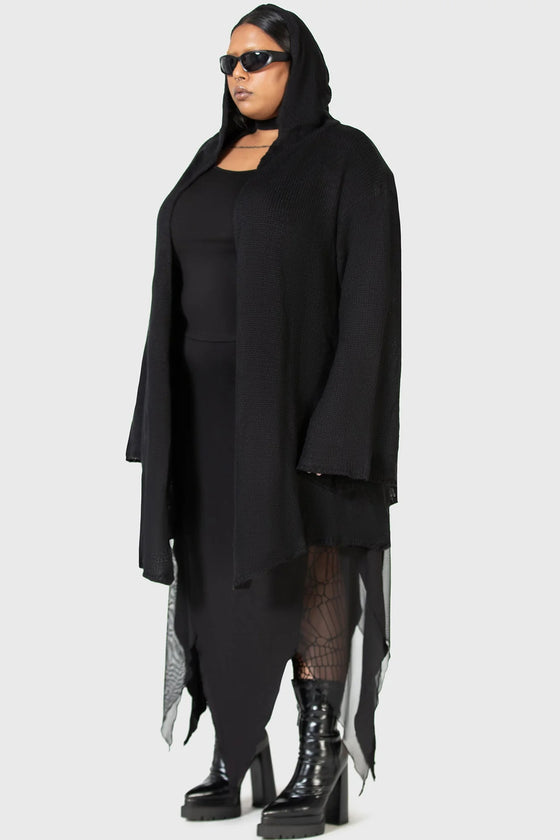 Killstar Kihilist Forgetful Wishing Hooded Knit Cardigan Drapey and Flowing