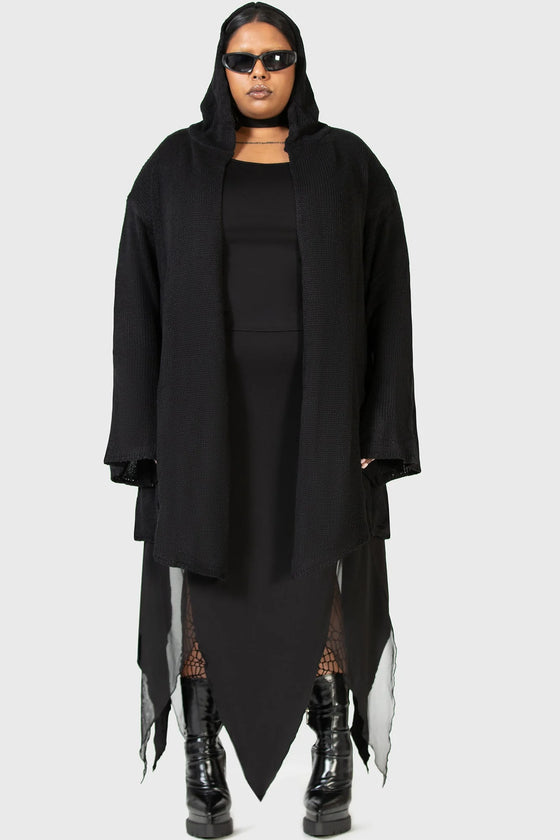 Killstar Kihilist Forgetful Wishing Hooded Knit Cardigan Drapey and Flowing