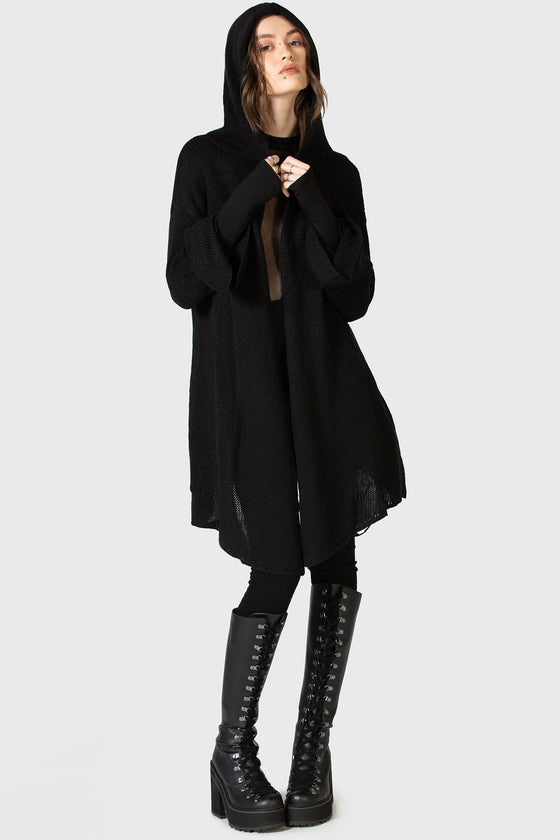 Killstar Kihilist Forgetful Wishing Hooded Knit Cardigan Drapey and Flowing