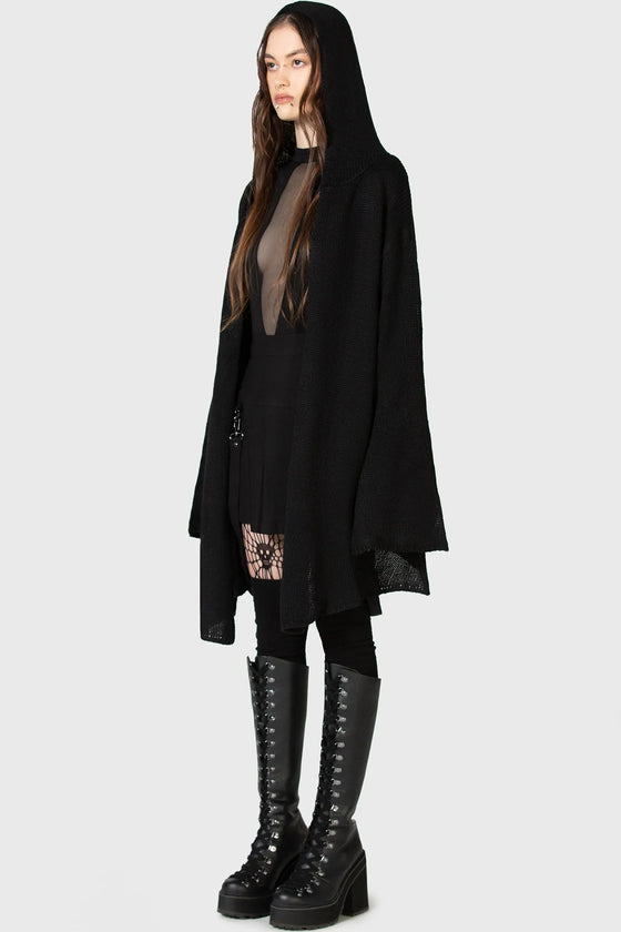 Killstar Kihilish Forgetful Wishing Hooded Knit Cardigan Drapey and Flowing