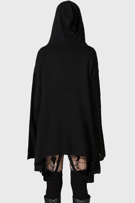 Killstar Kihilish Forgetful Wishing Hooded Knit Cardigan Drapey and Flowing