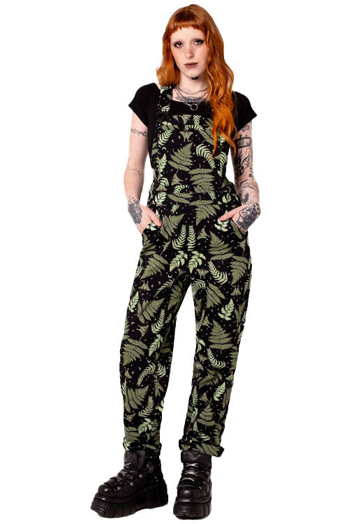 Hell Bunny Gaia Canvas Dungaree / Overalls Foliage Mystical Stretchy
