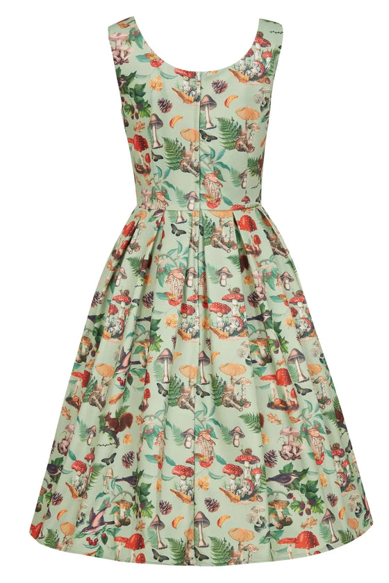 Dolly & Dotty Amanda Dress in Mushroom Forest Print Mint Squirrels Woodland