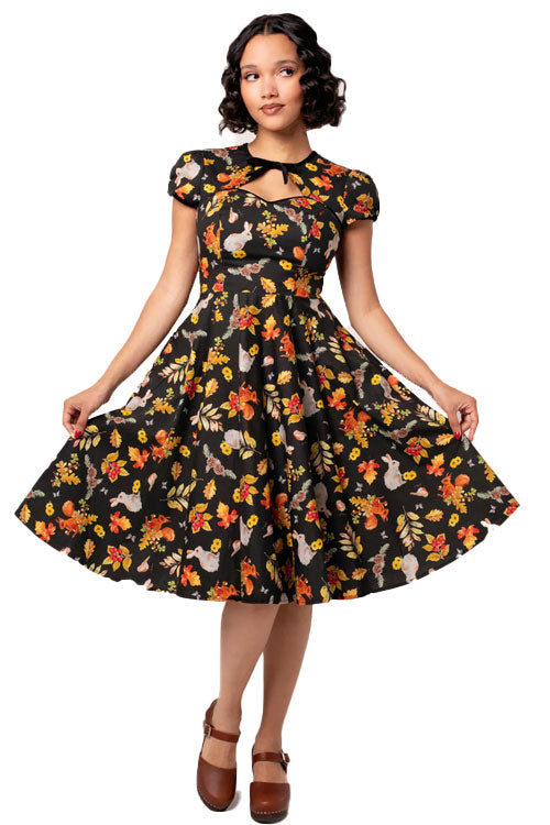 Hell Bunny Grizedale Dress Forest Print Bunny Squirrel