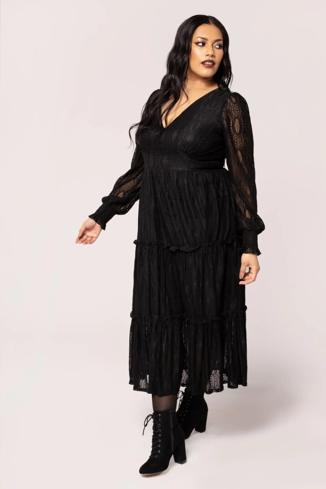 chinese dress ladies Bariano - Rhea Ruffled Chantilly Lace Midi Dress main image 0