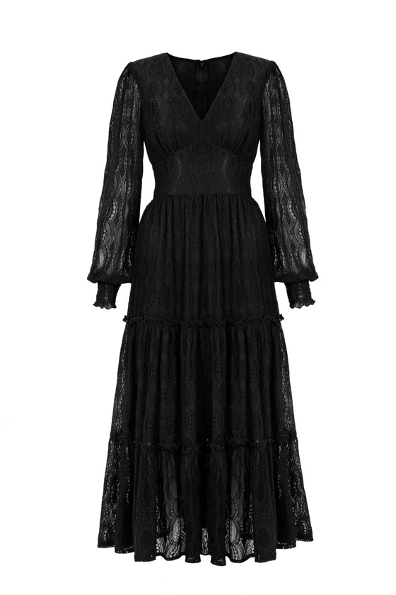 Hell Bunny Rhea Maxi Dress Floaty Black Lace