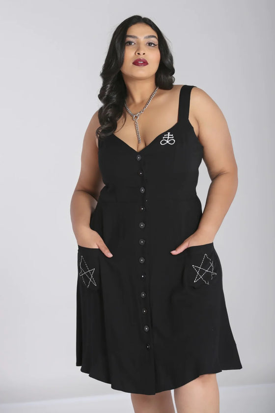 Hell Bunny Destroya Knee Dress with Runic Embroidery