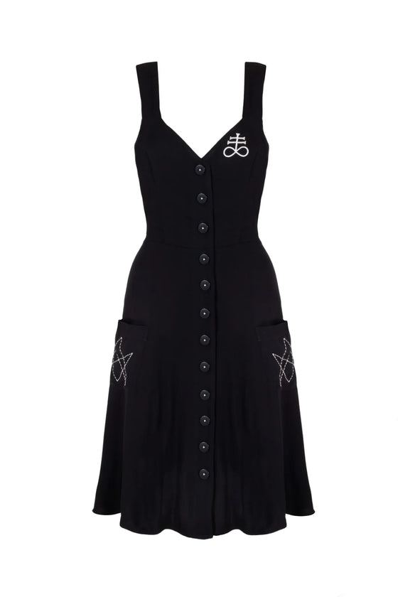 Hell Bunny Destroya Knee Dress with Runic Embroidery
