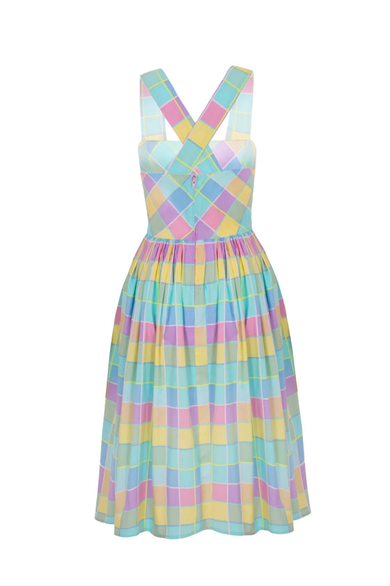 Hell Bunny Skye Midi Dress in Pastel Rainbow Check