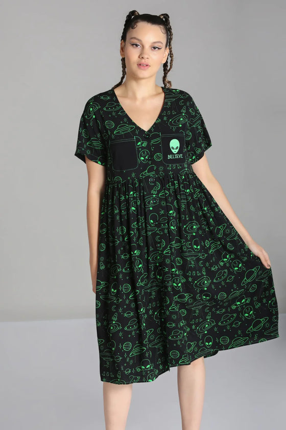 Hell Bunny Mulder Dress in Alien Print