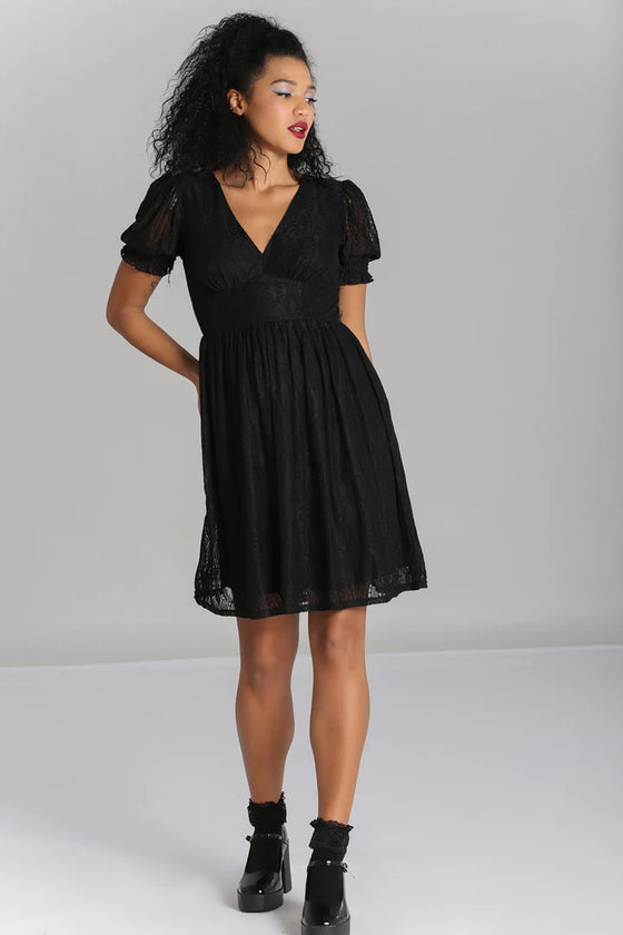 Hell Bunny Mortem Mini Dress in Stretchy Black Lace