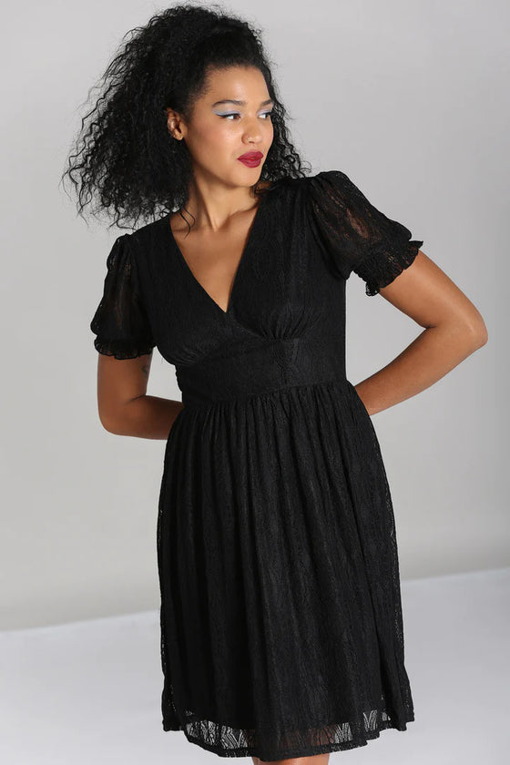 Hell Bunny Mortem Mini Dress in Stretchy Black Lace