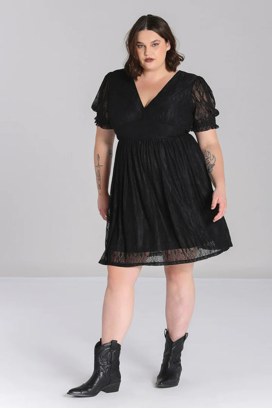 Hell Bunny Mortem Mini Dress in Stretchy Black Lace