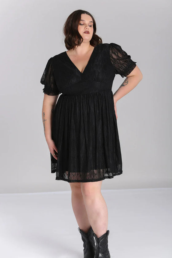 Hell Bunny Mortem Mini Dress in Stretchy Black Lace