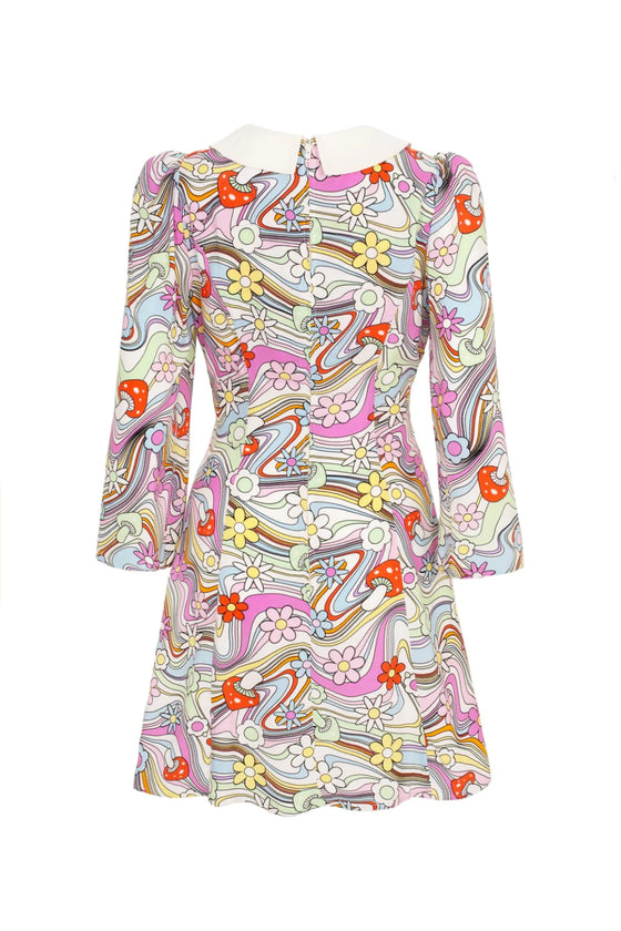 Hell Bunny Happy Daze Mini Dress with Peter Pan Collar and Psychedelic Print