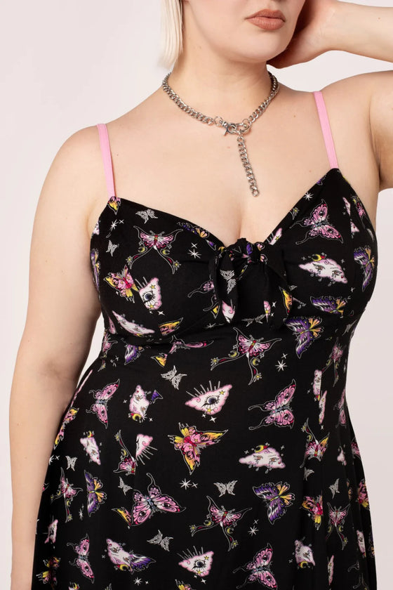 Hell Bunny Kocho Knee Dress Trippy Butterfly Print
