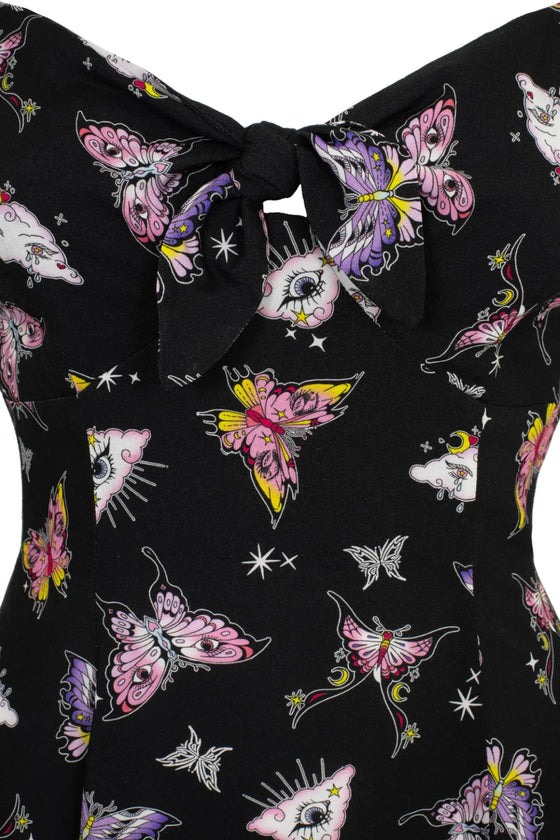 Hell Bunny Kocho Knee Dress Trippy Butterfly Print