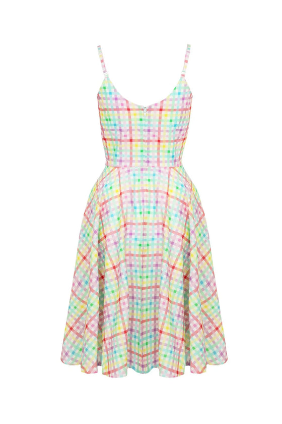 Hell Bunny Suzon Knee Dress Rainbow Gingham Plaid Check