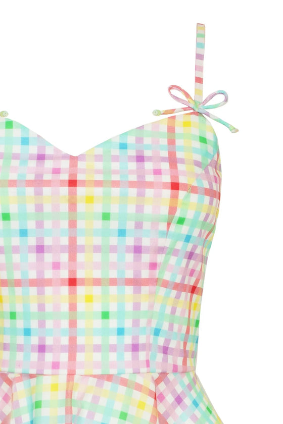 Hell Bunny Suzon Knee Dress Rainbow Gingham Plaid Check