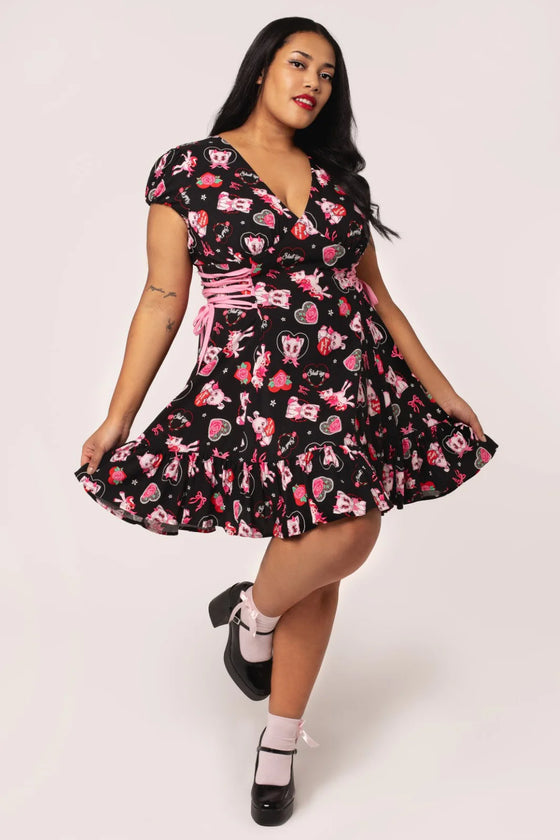 Hell Bunny Not Into You Mini Dress Demon Cat, Bunnies and Unicorns Print