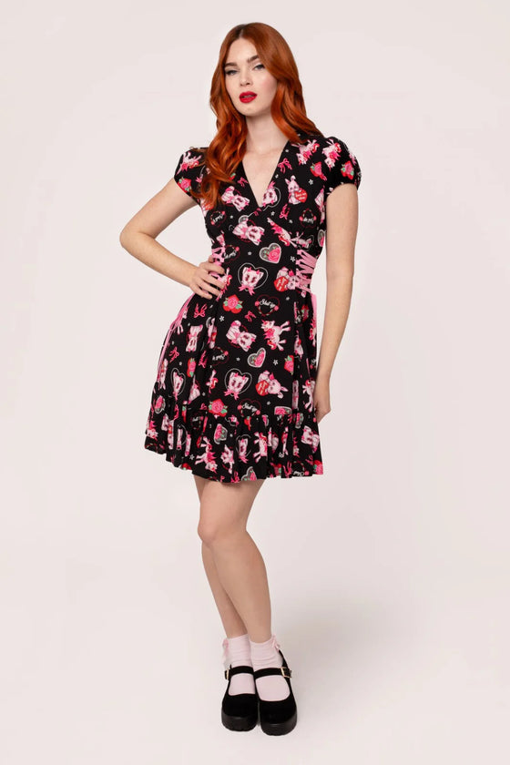 Hell Bunny Not Into You Mini Dress Demon Cat, Bunnies and Unicorns Print