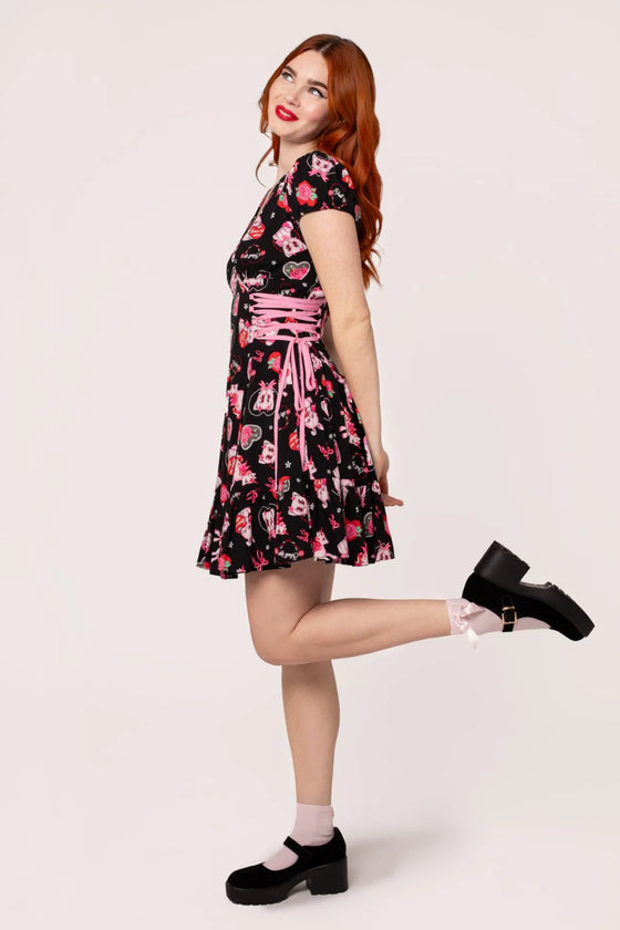 Hell Bunny Not Into You Mini Dress Demon Cat, Bunnies and Unicorns Print