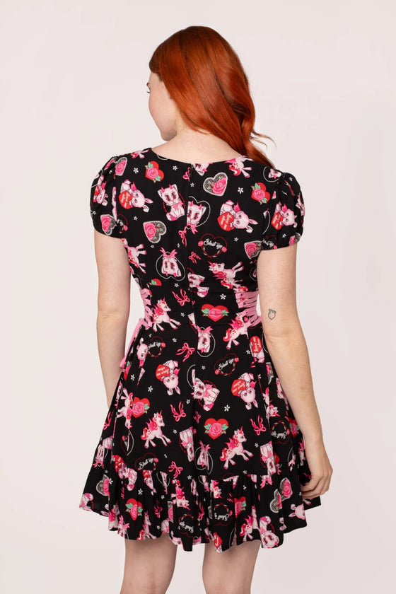 Hell Bunny Not Into You Mini Dress Demon Cat, Bunnies and Unicorns Print