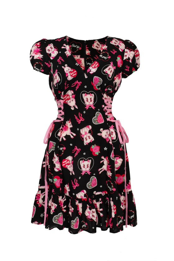 Hell Bunny Not Into You Mini Dress Demon Cat, Bunnies and Unicorns Print