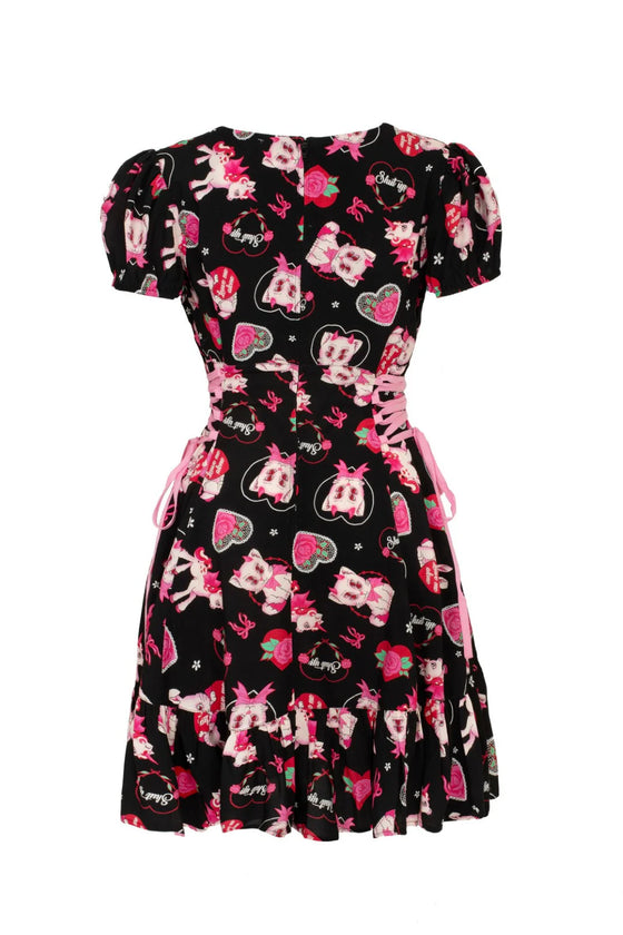 Hell Bunny Not Into You Mini Dress Demon Cat, Bunnies and Unicorns Print