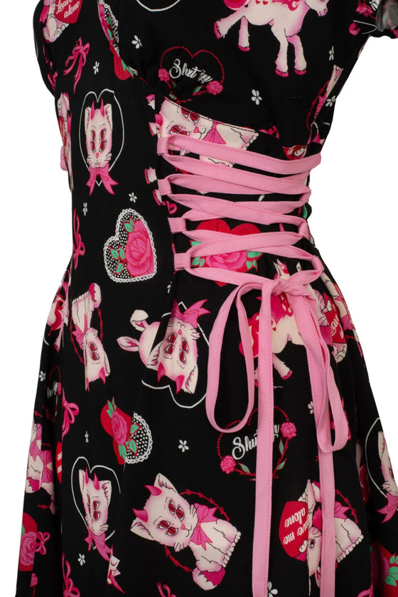 Hell Bunny Not Into You Mini Dress Demon Cat, Bunnies and Unicorns Print