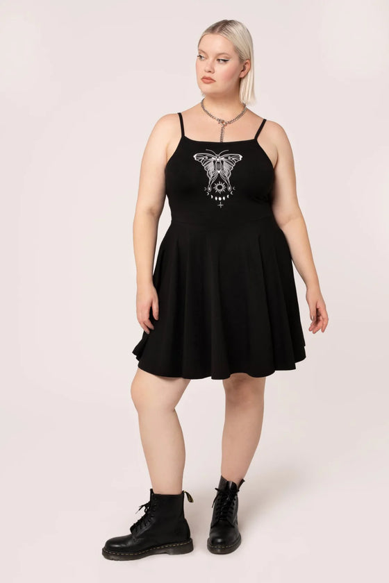 Hell Bunny Metamorphosis Mini Dress Moth Embroidery and Lacing