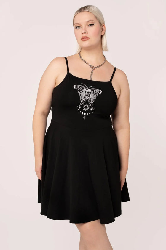 Hell Bunny Metamorphosis Mini Dress Moth Embroidery and Lacing