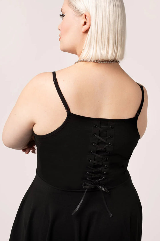 Hell Bunny Metamorphosis Mini Dress Moth Embroidery and Lacing