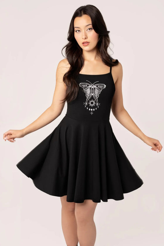 Hell Bunny Metamorphosis Mini Dress Moth Embroidery and Lacing