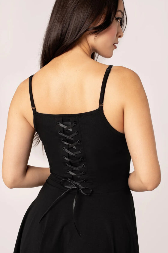 Hell Bunny Metamorphosis Mini Dress Moth Embroidery and Lacing