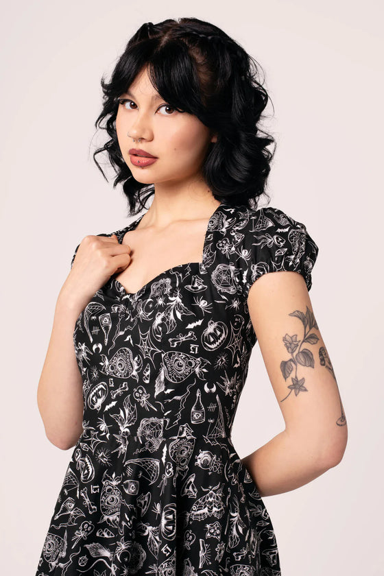 Hell Bunny Mischief Midi Dress with Halloween Print