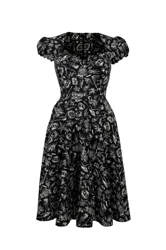 Hell Bunny Mischief Midi Dress with Halloween Print
