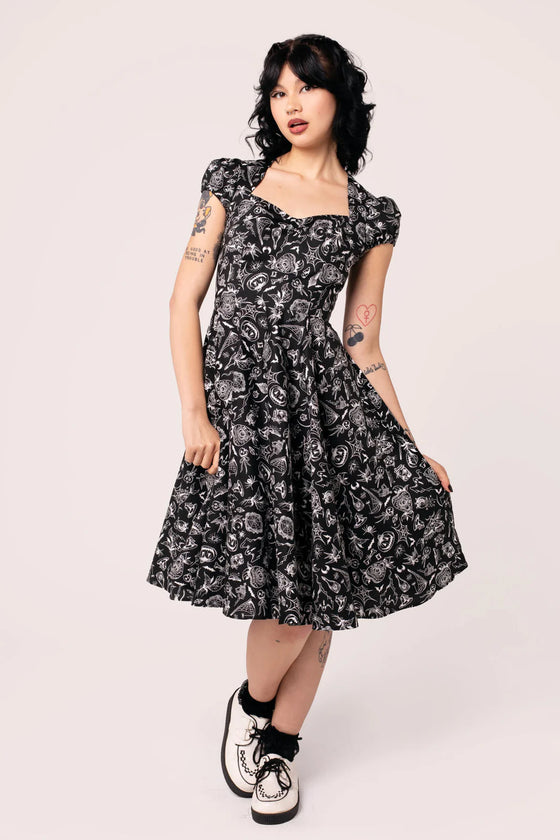 Hell Bunny Mischief Midi Dress with Halloween Print