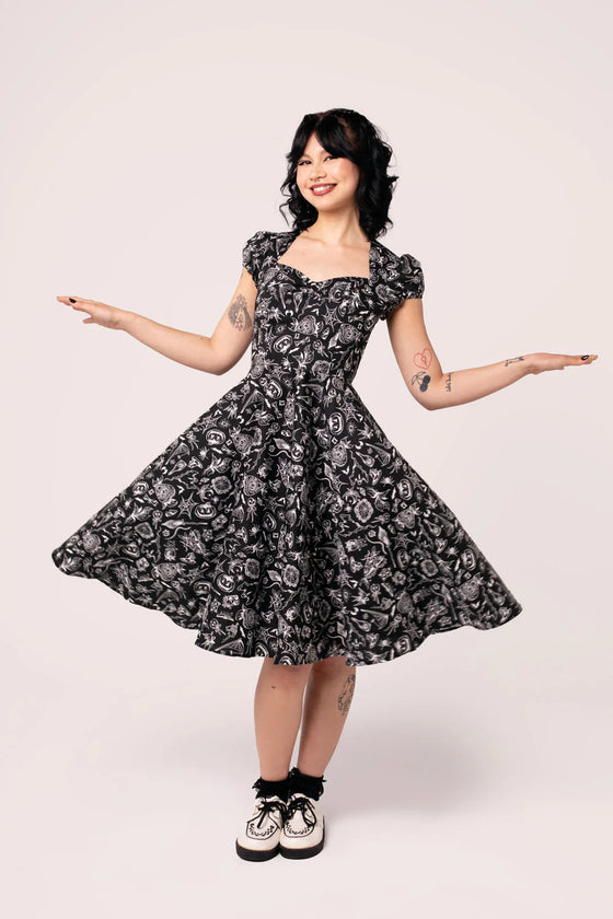 Hell Bunny Mischief Midi Dress with Halloween Print